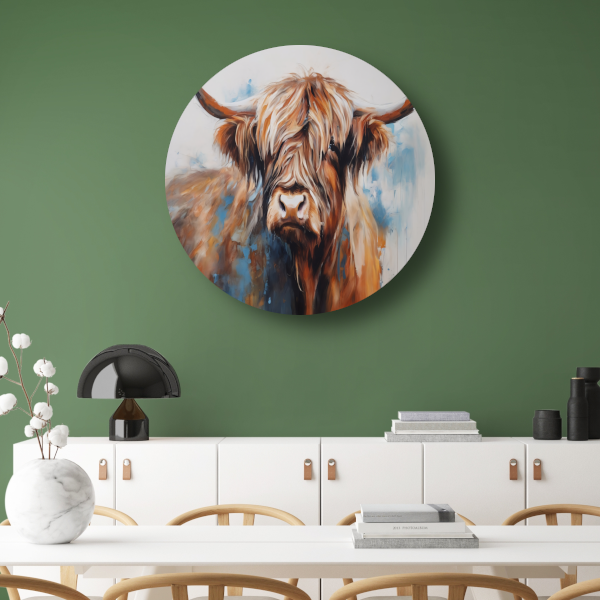 Impressionistisch Portret van een Schotse Hooglander aluminium muurcirkel