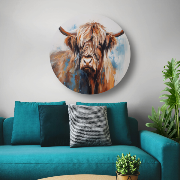 Impressionistisch Portret van een Schotse Hooglander aluminium muurcirkel