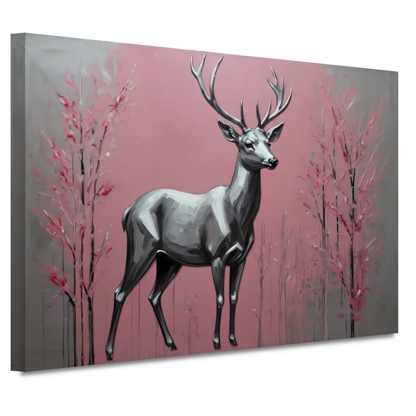 Zilveren hert in roze abstract bos canvas