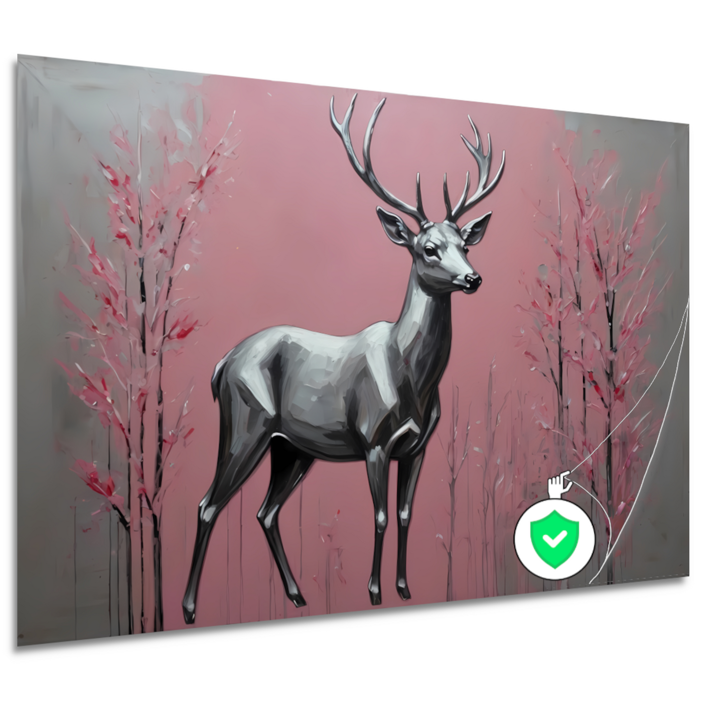 Zilveren hert in roze abstract bos poster