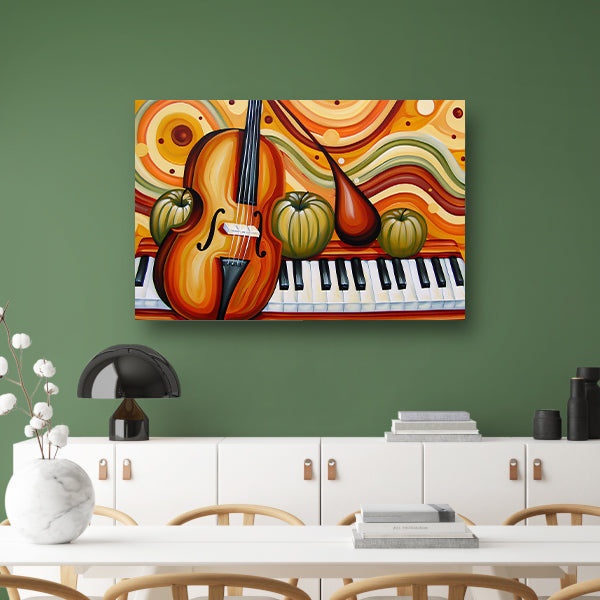 Surrealistisch schilderij van viool en fruit poster