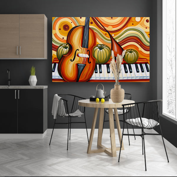 Surrealistisch schilderij van viool en fruit poster