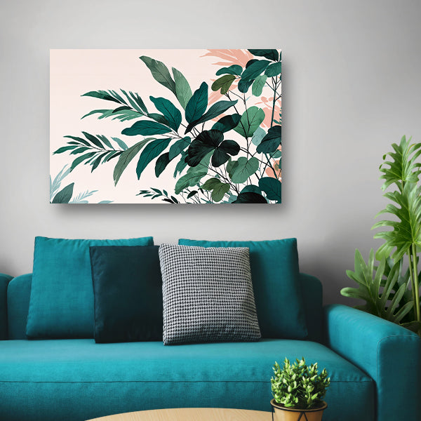 Japandi stijl botanisch kunstwerk met bladeren canvas