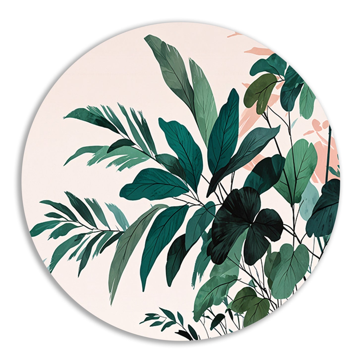Japandi stijl botanisch kunstwerk met bladeren aluminium muurcirkel