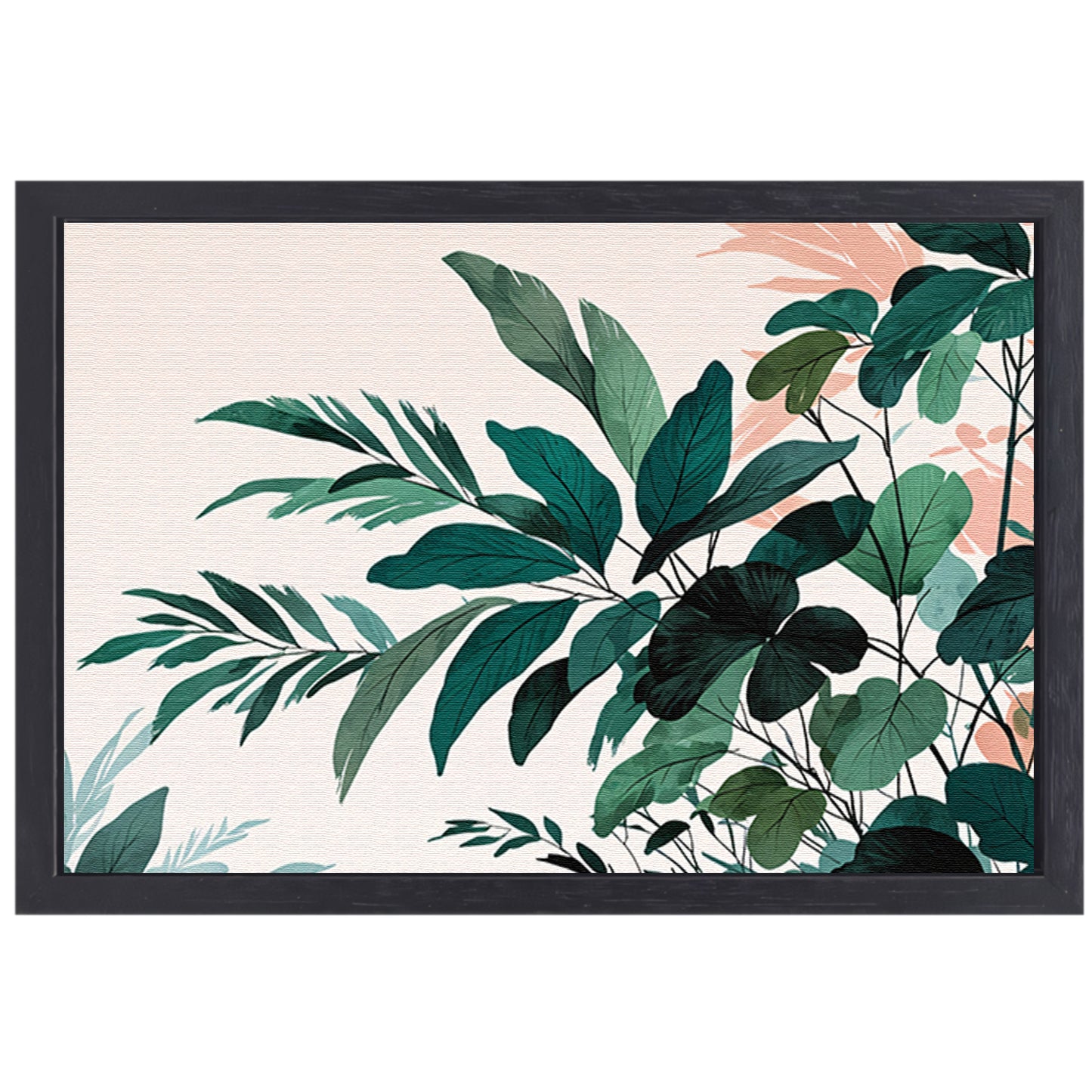 Japandi stijl botanisch kunstwerk met bladeren canvas met baklijst