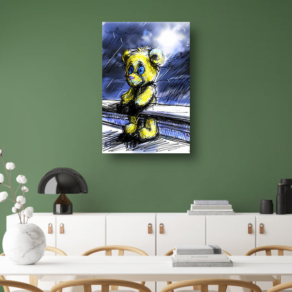 Eenzame gele teddybeer in de regen poster