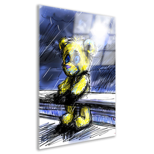 Eenzame gele teddybeer in de regen acrylglas