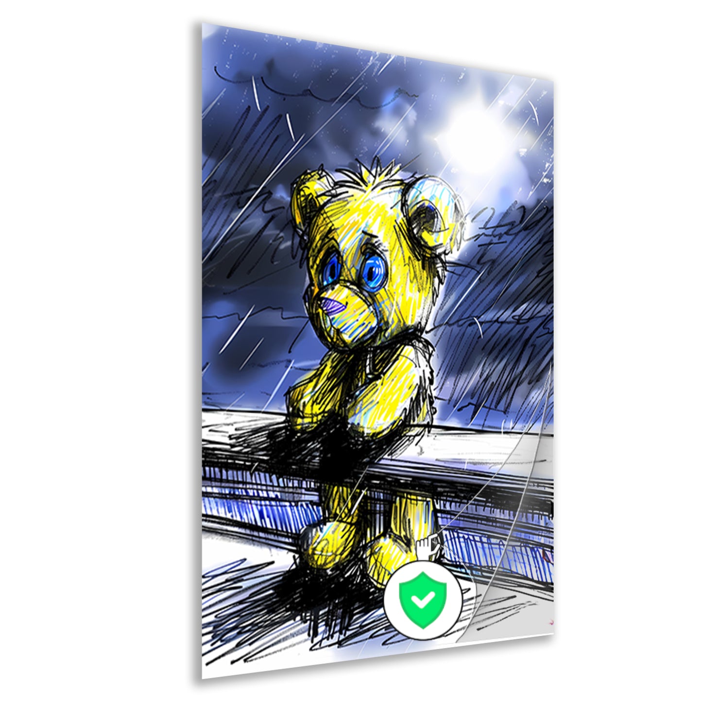 Eenzame gele teddybeer in de regen poster