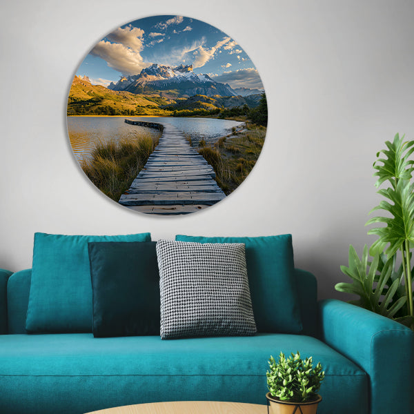 Brug naar serene berglandschap bij meer forex muurcirkel