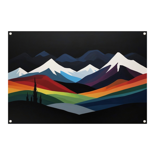 Kleurrijk Minimalistisch Berglandschap bij Nacht tuinposter