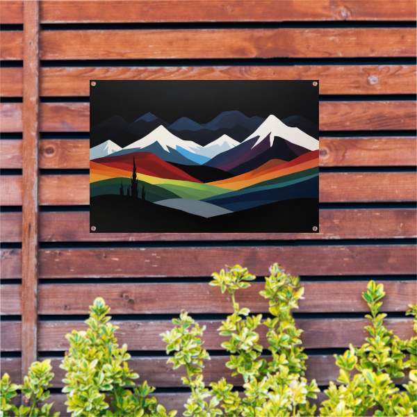 Kleurrijk Minimalistisch Berglandschap bij Nacht tuinposter