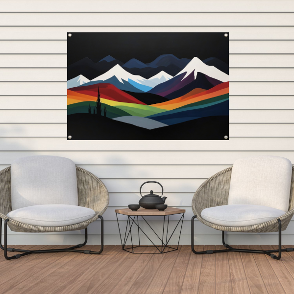 Kleurrijk Minimalistisch Berglandschap bij Nacht tuinposter