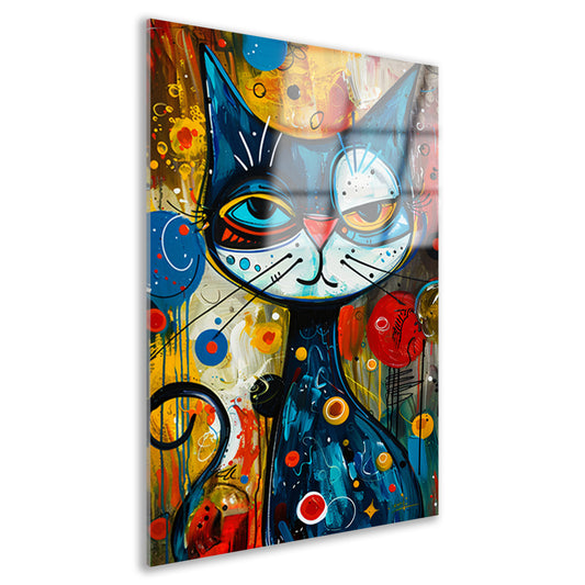 Kleurrijk Popart Schilderij van een Kat acrylglas