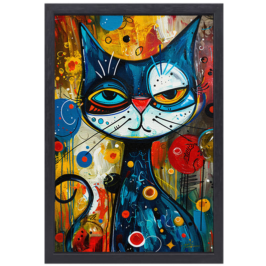 Kleurrijk Popart Schilderij van een Kat canvas met baklijst