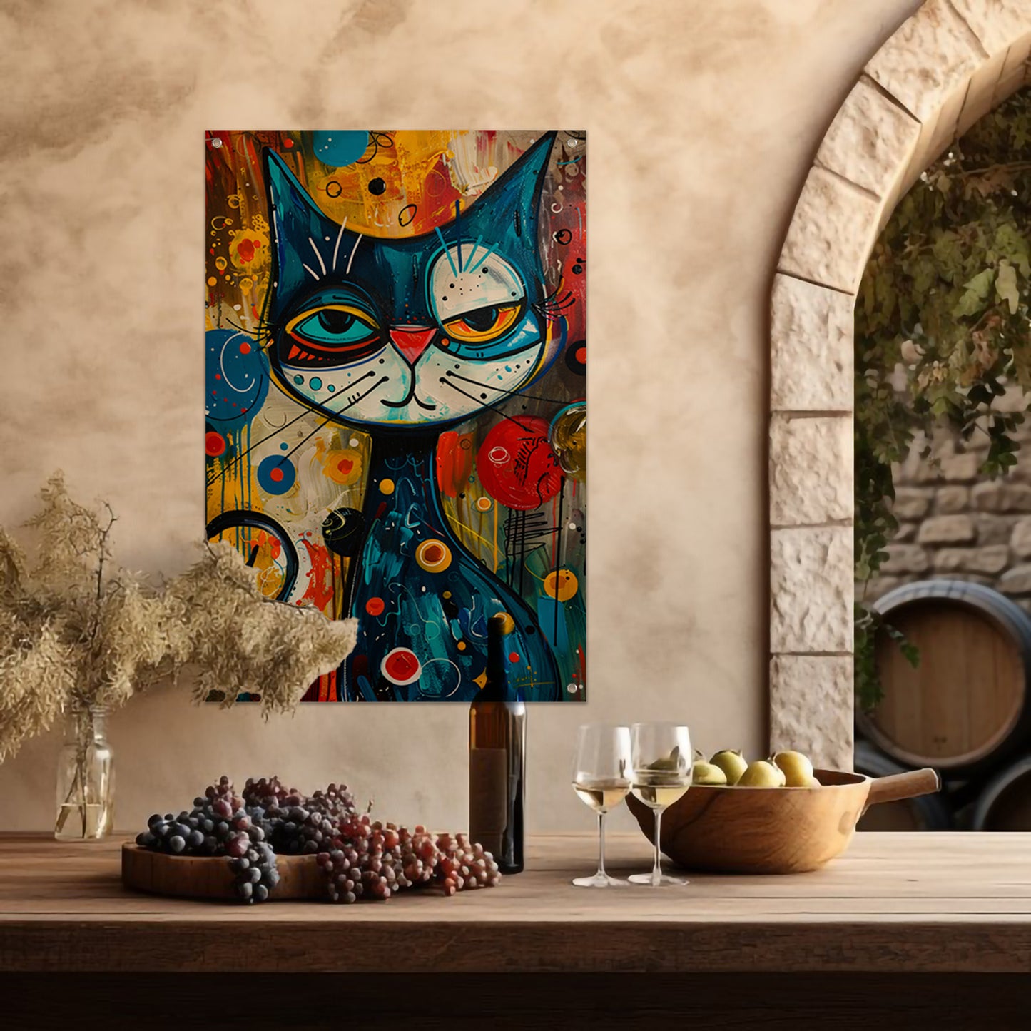 Kleurrijk Popart Schilderij van een Kat tuinposter