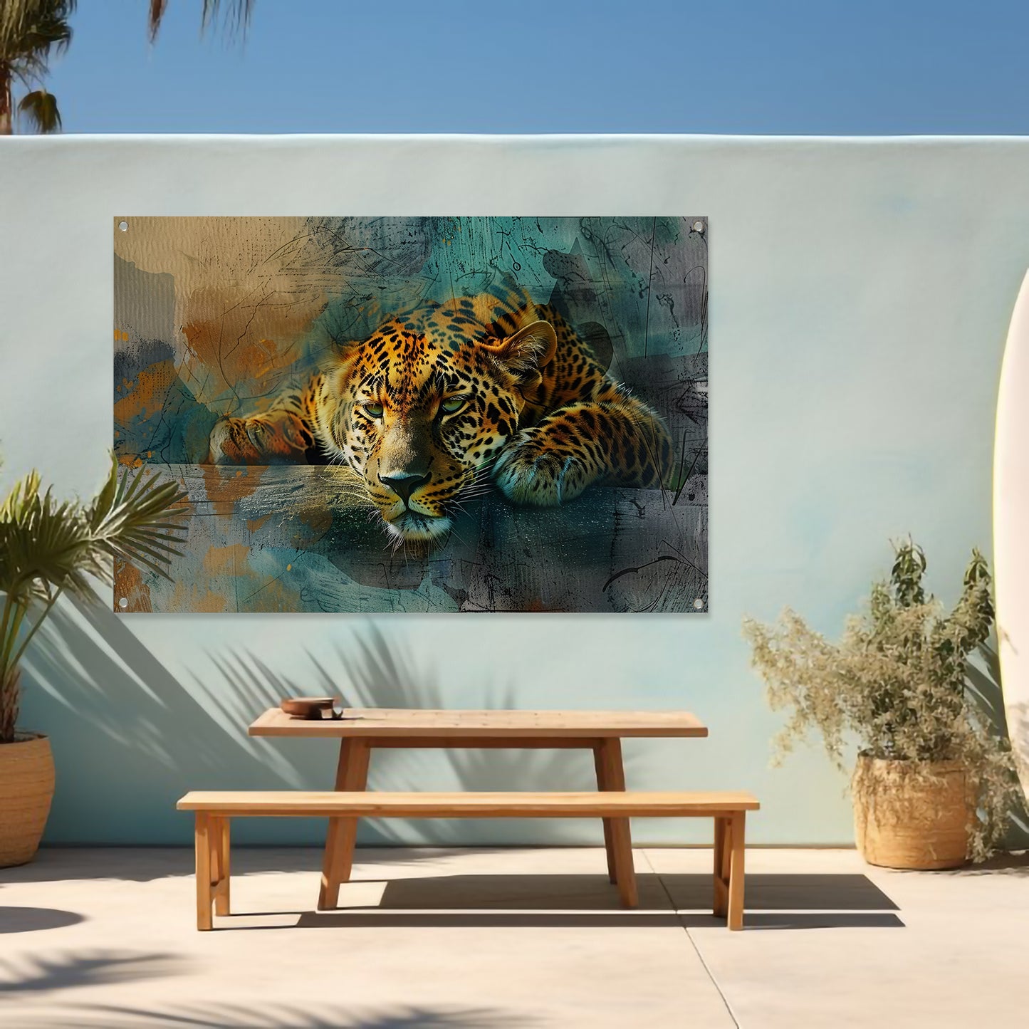 Surrealistische levendige luipaard kunst tuinposter