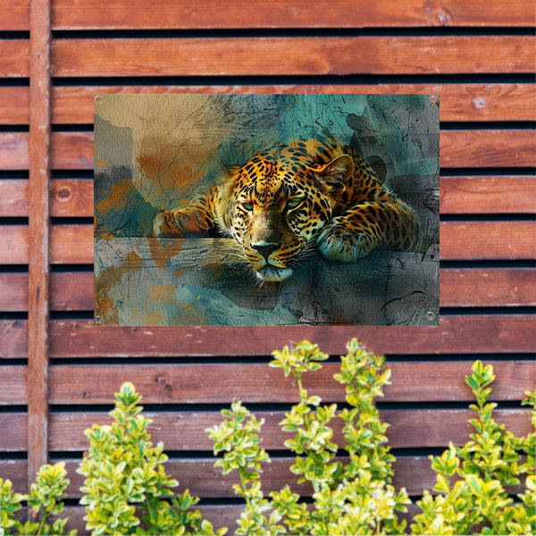Surrealistische levendige luipaard kunst tuinposter