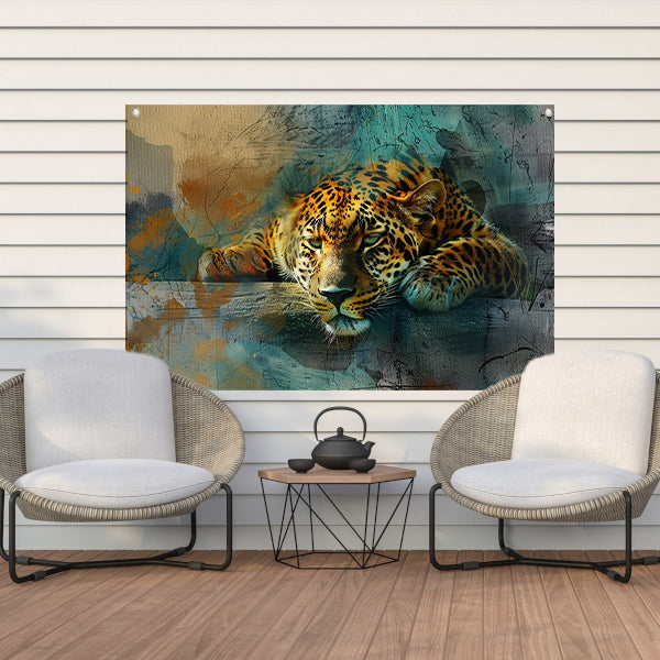 Surrealistische levendige luipaard kunst tuinposter