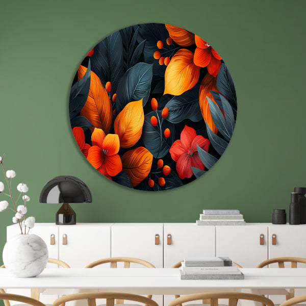 Moderne Dans van Oranje en Rode Bloemen forex muurcirkel