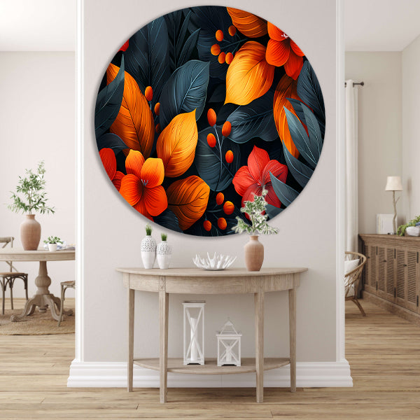 Moderne Dans van Oranje en Rode Bloemen forex muurcirkel