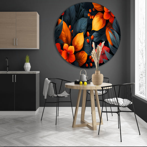Moderne Dans van Oranje en Rode Bloemen forex muurcirkel