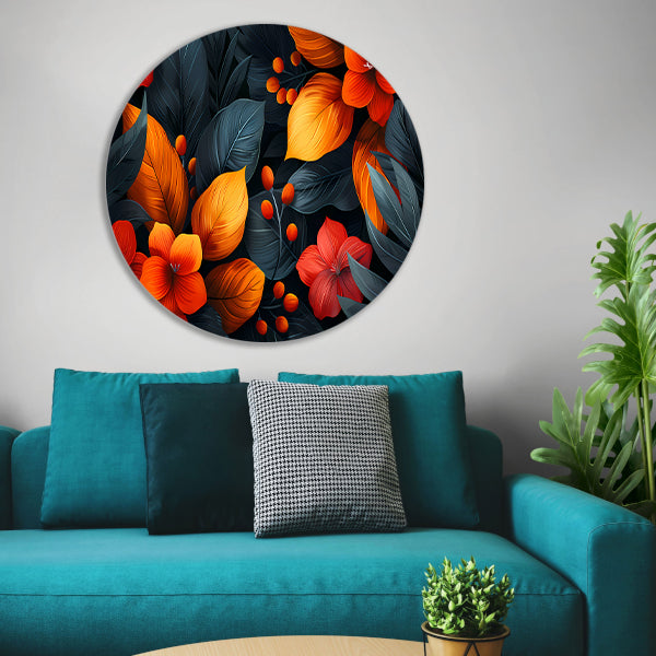 Moderne Dans van Oranje en Rode Bloemen forex muurcirkel