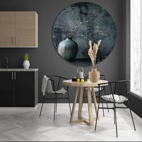 Stilleven met Takken in Keramische Vaas aluminium muurcirkel