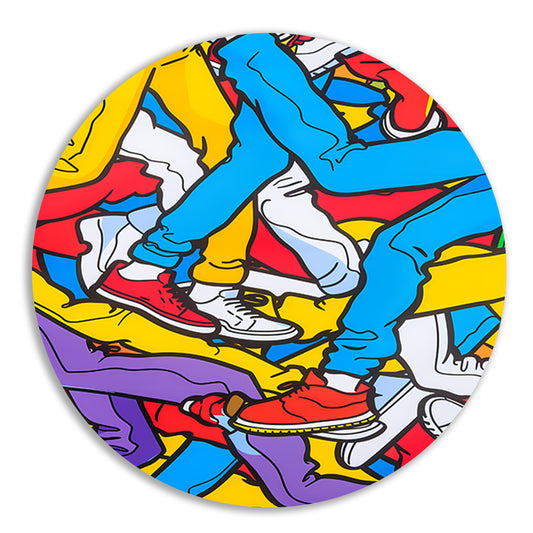 Kleurrijke benen en schoenen in abstracte stijl aluminium muurcirkel