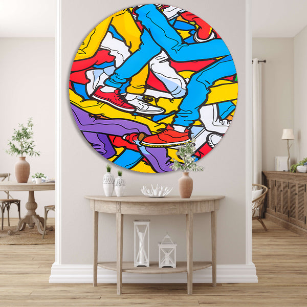 Kleurrijke benen en schoenen in abstracte stijl aluminium muurcirkel