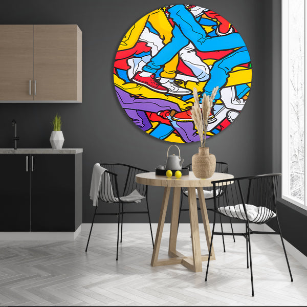 Kleurrijke benen en schoenen in abstracte stijl aluminium muurcirkel
