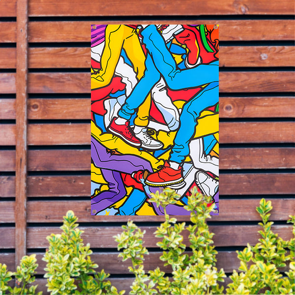 Kleurrijke benen en schoenen in abstracte stijl tuinposter