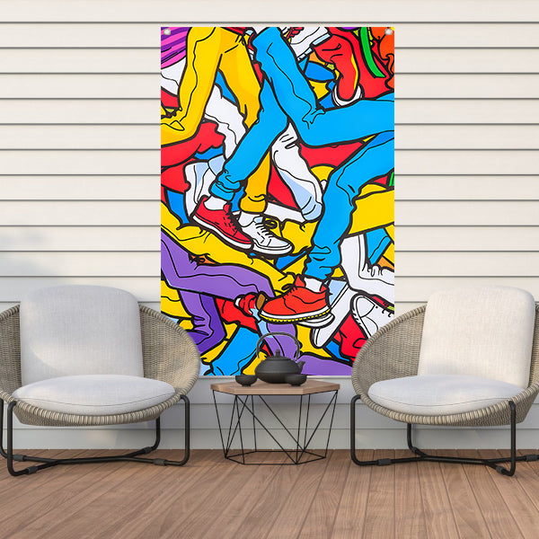 Kleurrijke benen en schoenen in abstracte stijl tuinposter