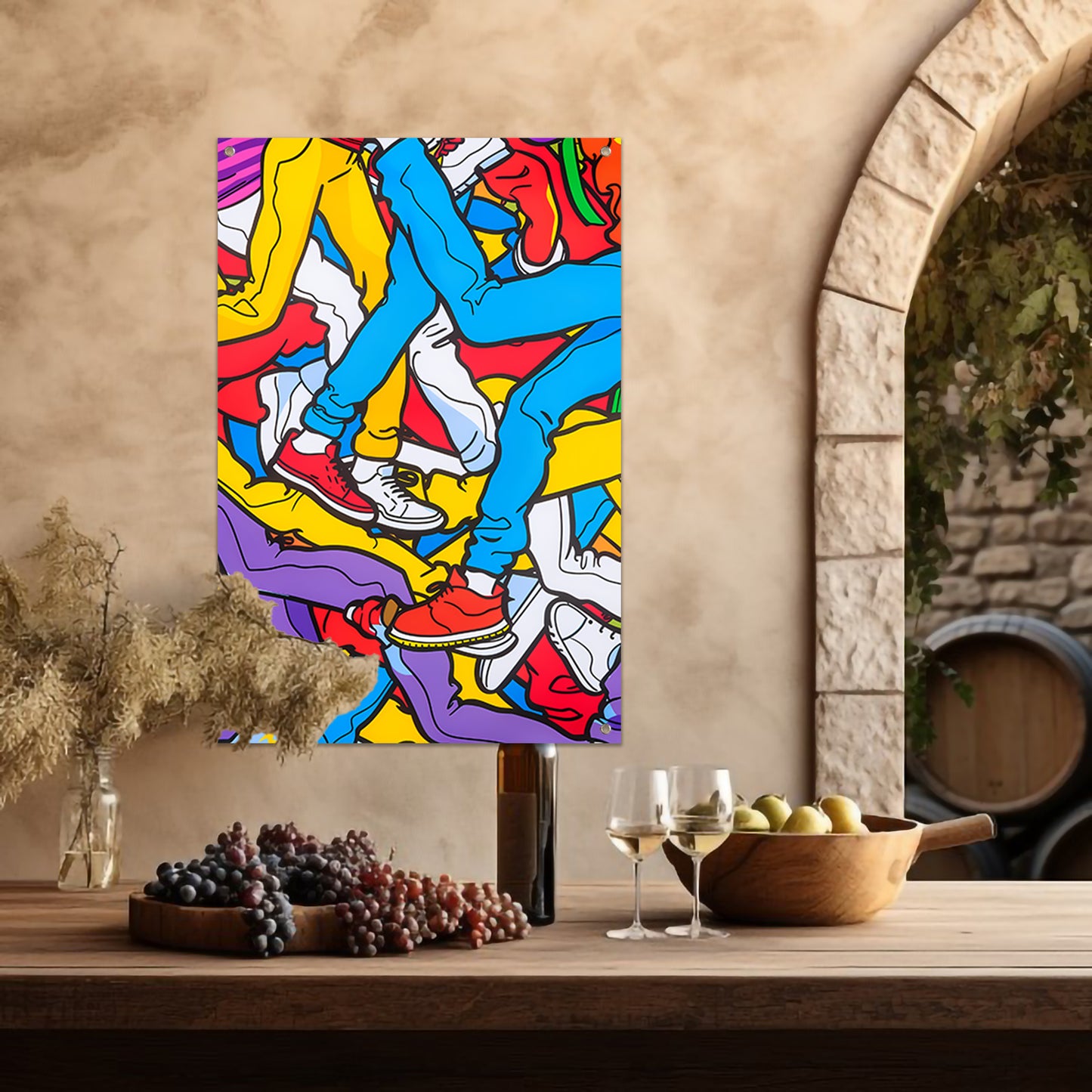 Kleurrijke benen en schoenen in abstracte stijl tuinposter