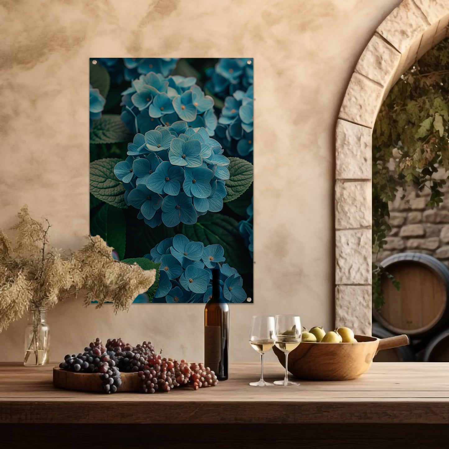 Blauwe bloemen in de tuin tuinposter