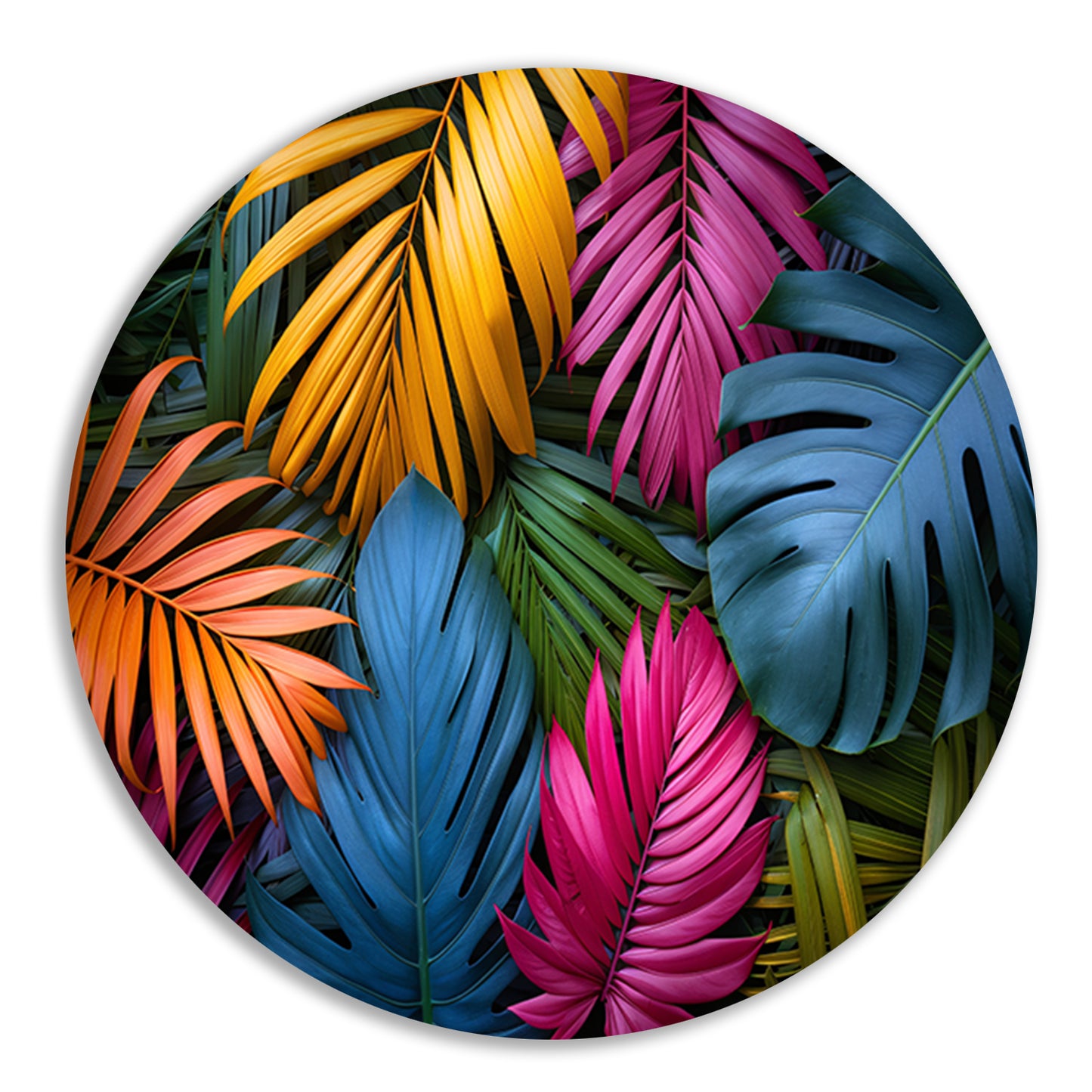 Groene junglebladeren aluminium muurcirkel