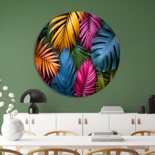 Groene junglebladeren aluminium muurcirkel