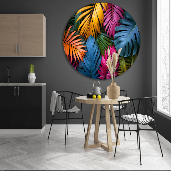 Groene junglebladeren aluminium muurcirkel