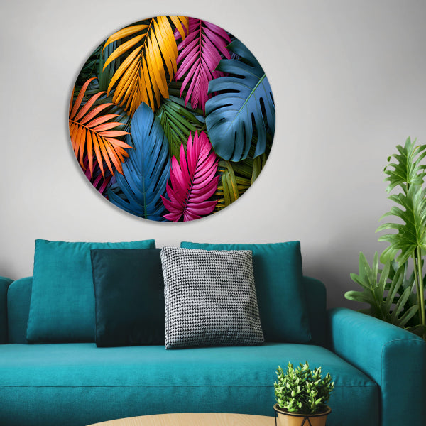 Groene junglebladeren aluminium muurcirkel