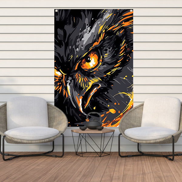 Dynamisch abstract portret van een uil tuinposter