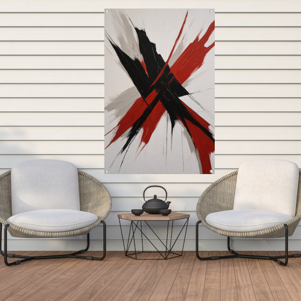 Abstracte Dynamiek in Zwart en Rood tuinposter