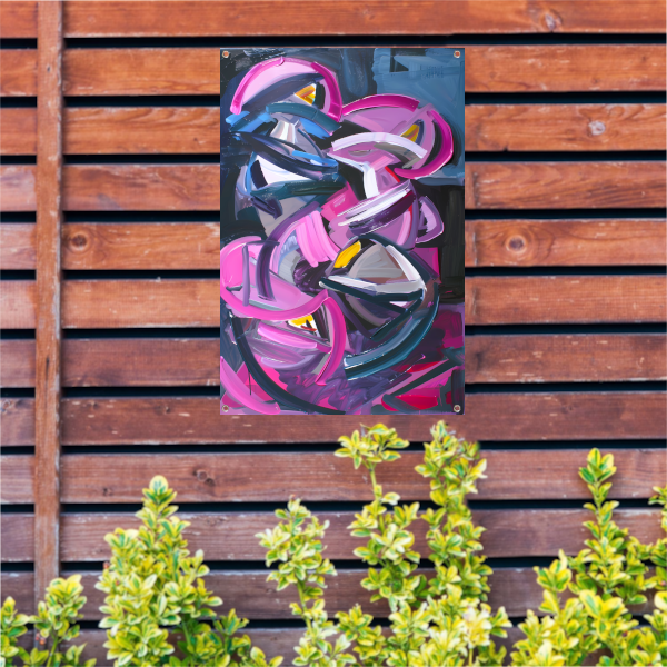 Dynamisch abstract schilderij met levendige kleuren tuinposter