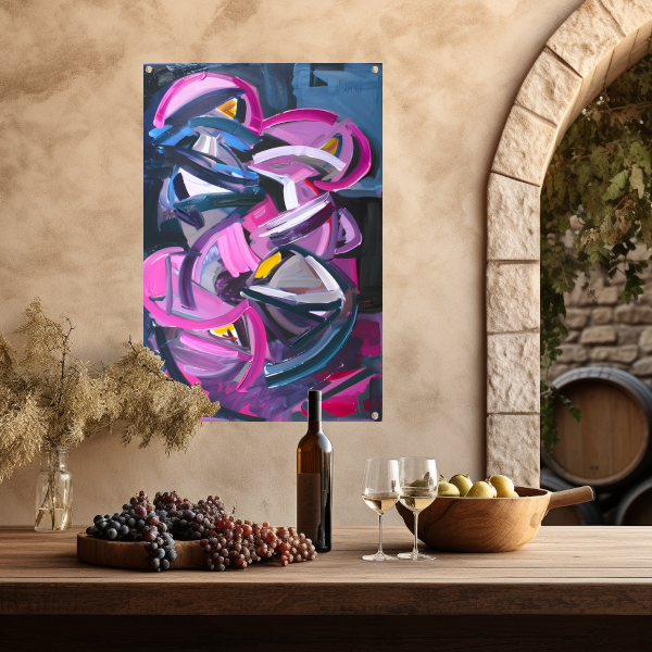 Dynamisch abstract schilderij met levendige kleuren tuinposter