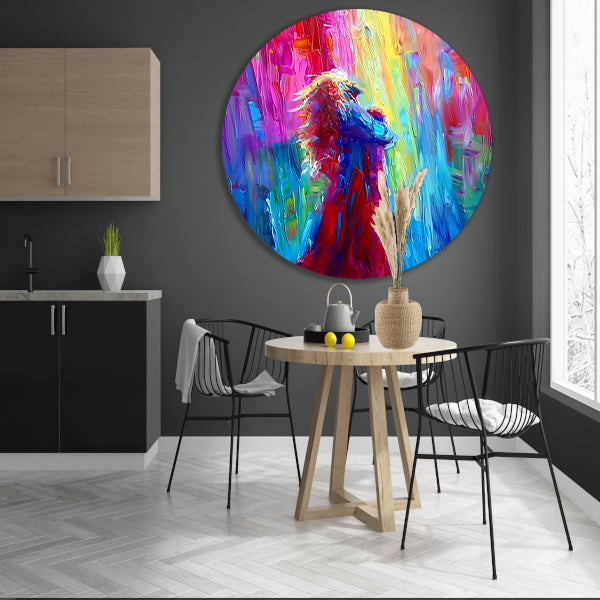 Kleurrijke abstracte papegaai in levendige tinten aluminium muurcirkel