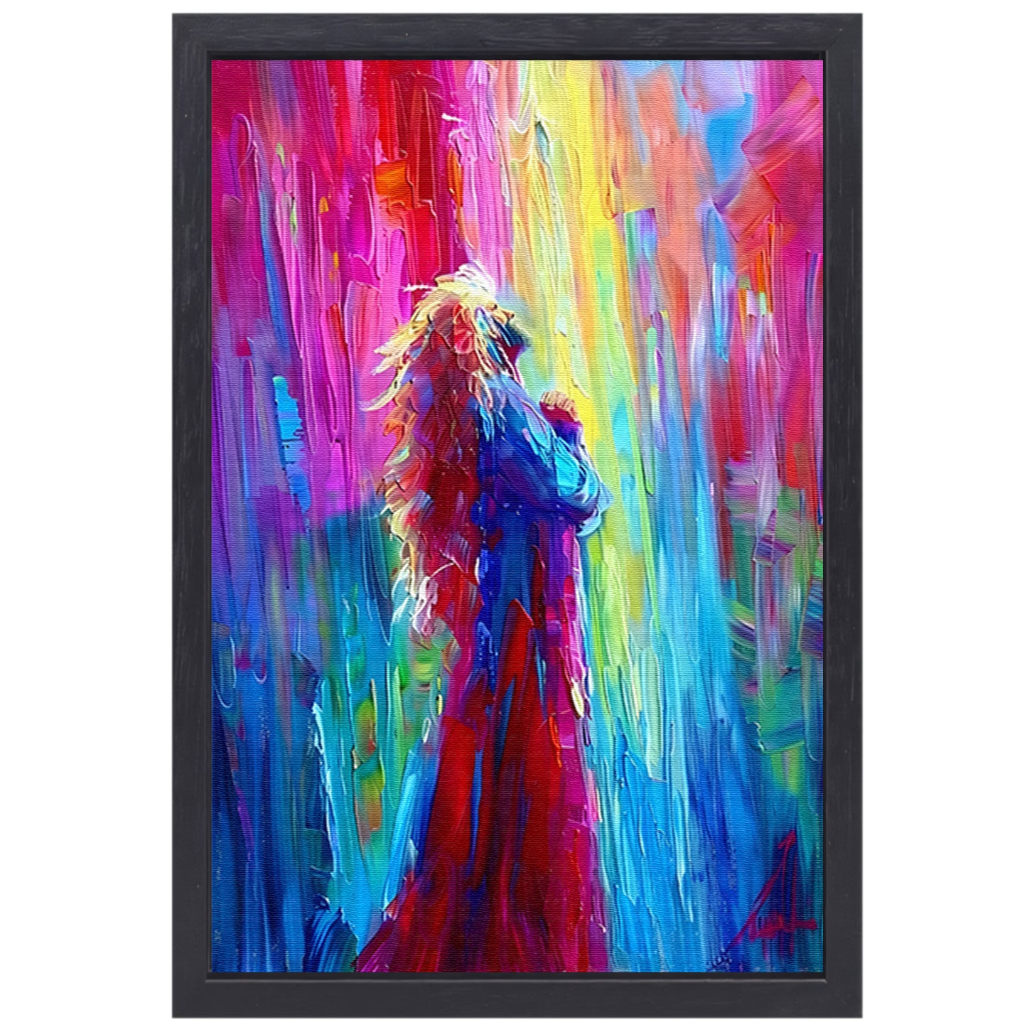 Kleurrijke abstracte papegaai in levendige tinten canvas met baklijst