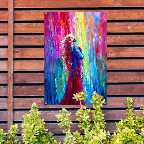 Kleurrijke abstracte papegaai in levendige tinten tuinposter