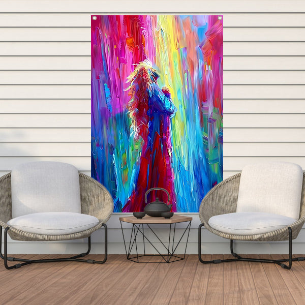Kleurrijke abstracte papegaai in levendige tinten tuinposter