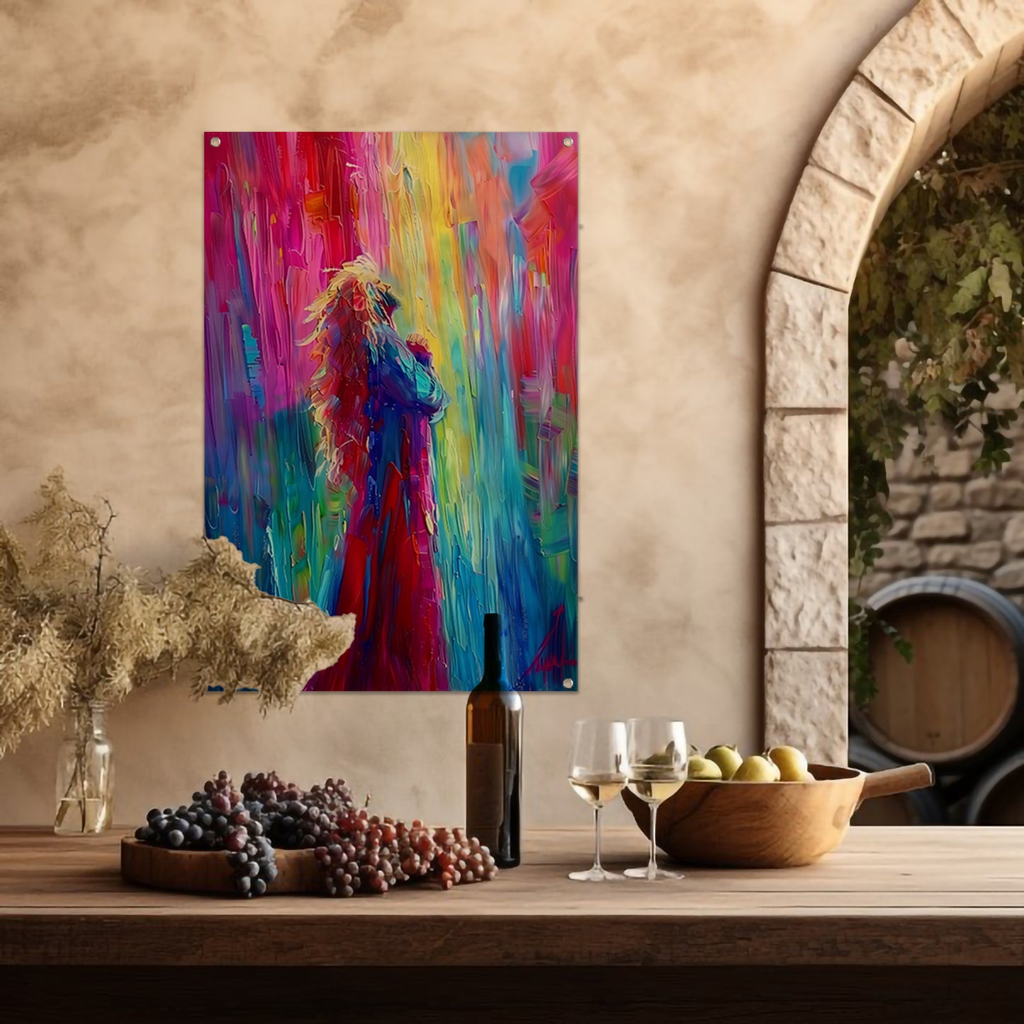 Kleurrijke abstracte papegaai in levendige tinten tuinposter