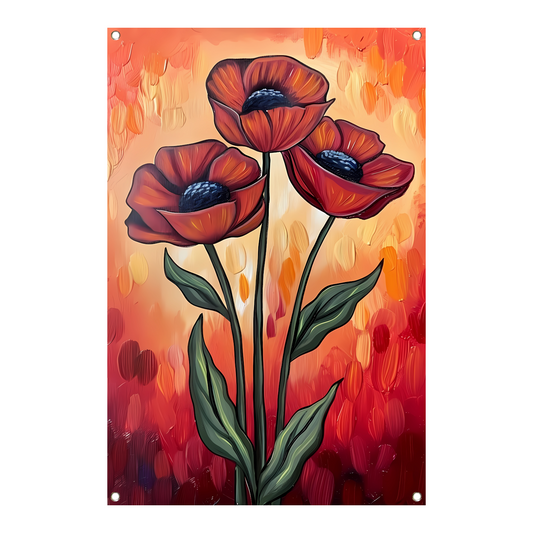 Abstracte schilderij van kleurrijke bloemen tuinposter