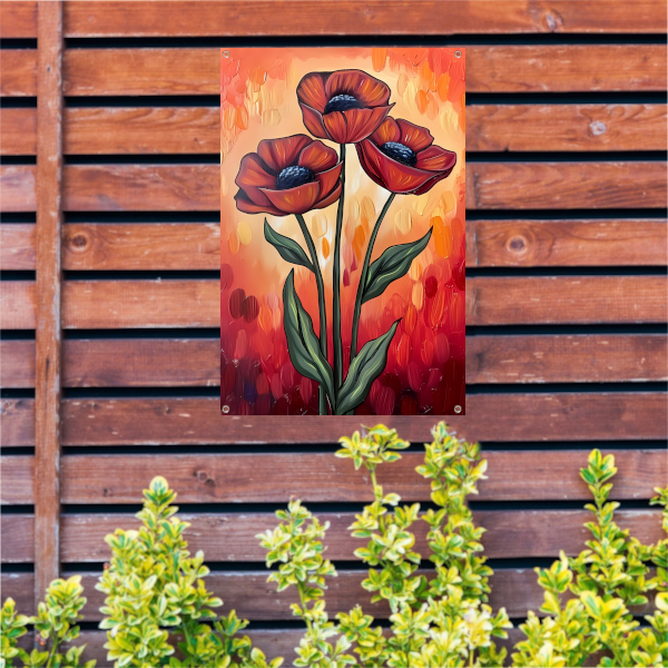 Abstracte schilderij van kleurrijke bloemen tuinposter