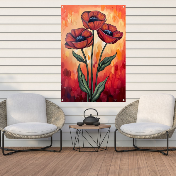 Abstracte schilderij van kleurrijke bloemen tuinposter